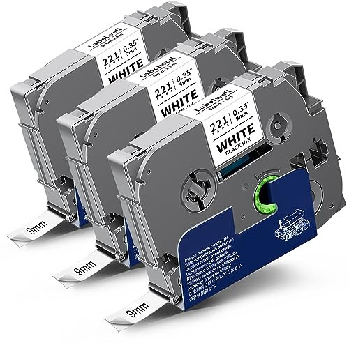 Labelwell kompatibel TZe-221 9mm Schriftband als Ersatz für Brother TZe221 TZ-221 Schwarz auf Weiß TZ Tape für P-touch PT-H105 H100LB 1000 D210VP D600VP D400 PT-H107B P700 PT-H100R PTP750W, 3-Pack