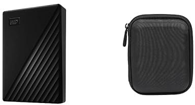 WD - My Passport 5To Noir - Disque Dur Externe Portable avec Sauvegarde Automatique et Protection par Mot de Passe & Amazon Basics Étui pour Disque Dur Portable My Passport Essentiel Noir