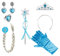 Xrten Eisprinzessin Set, 8 Stück Prinzessin Kostüme Zubehör Krone Haarreifen Zopf Ring Ohrringe Zauberstab Diadem Handschuhe - Blau