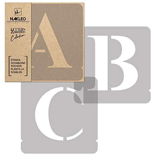 NAKLEO Alphabet Malschablonen Set 42 Stück, 14 cm Buchstaben & Zahlen Times Roman Capital Schriftart, Wiederverwendbare Kunststoff Stencil, DIY Handwerk Holz Möbel Wand Dekoration