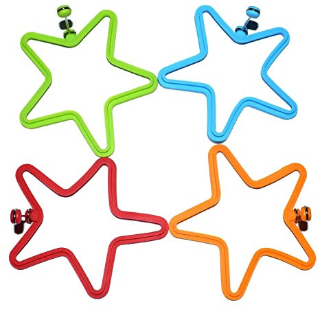 4PCS Star Silicone Egg Moulds with Handle, Non-Stick Reusable Air Fryer Pancake Rings, BPA-Free Omelette Crumpet Muffin Mold for Kids Cooking Baking Frying, Random Colours