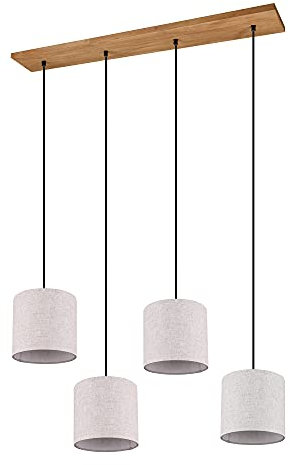 Trio Leuchten Pendelleuchte Elmau 302100430, Holz Pinie, Stoffschirm beige, Stoffkabel schwarz, exkl. 4x E27, Nickel Antik