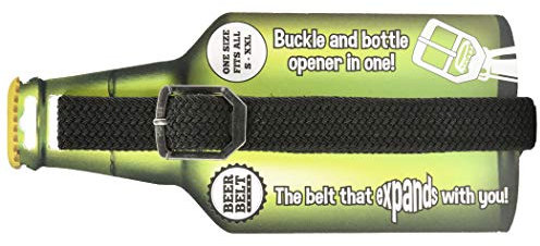 Men's Beer belt, beer bottle opener buckle, elasticated belt that fits sizes small - XXL, Black