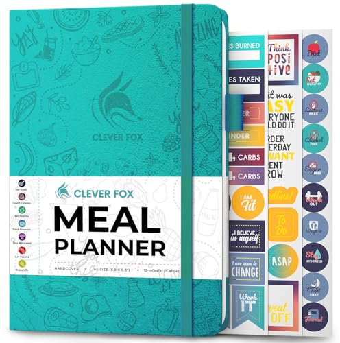 Clever Fox Weekly Meal Planner - Weekly & Daily Meal Prep Journal with Shopping and Grocery Lists for Menu Planning, Healthy Diet & Weight Loss Tracking, Lasts 1 Year, Undated, A5 - Aquamarine