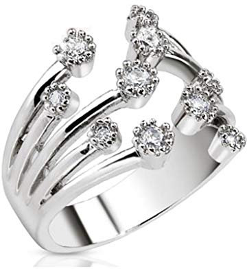Paula & Fritz® Ring Damen Verstellbar Zirkonia Klar Silber 316L Chirurgenstahl Zehenring Mittelring Partnerring Freundschaftsring Einstellbarer-Ring