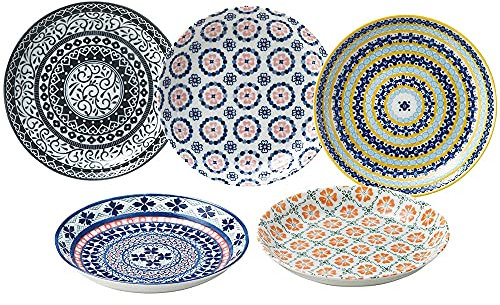KIKYOUYA Set mit 5 japanischen Keramiktellern, mehrfarbig, Retro-Vorspeisenteller, Kuchen, Sushi, Dessertteller, ideal für Zuhause, Familienessen, Feiern, breite und flache Geschenkschüssel