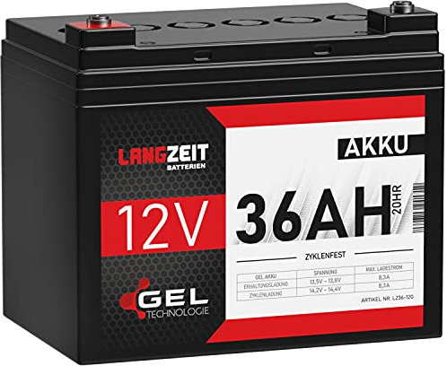 LANGZEIT Akku 12V 36Ah Gel Blei-Akku USV Batterie Solar Golf Caddy Trolley Boot ersetzt GF 12 025 YG 33Ah 35Ah