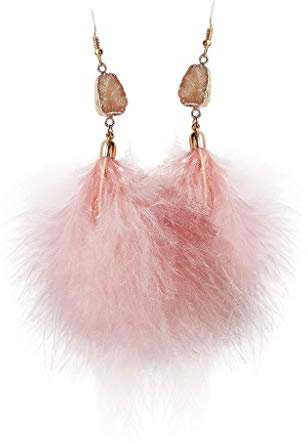 Natürliche Feder Quaste Baumeln Ohrringe Rosa Quarz Stein Ohrringe Für Frauen Modeschmuck