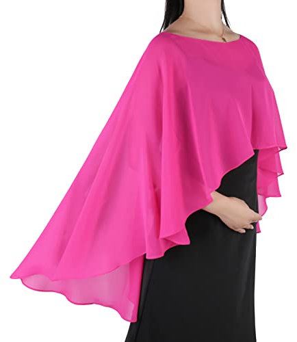 Ladiery Capes en mousseline de soie transparente pour femme, châles légers et enveloppements pour robe de soirée, Rose rouge., taille unique