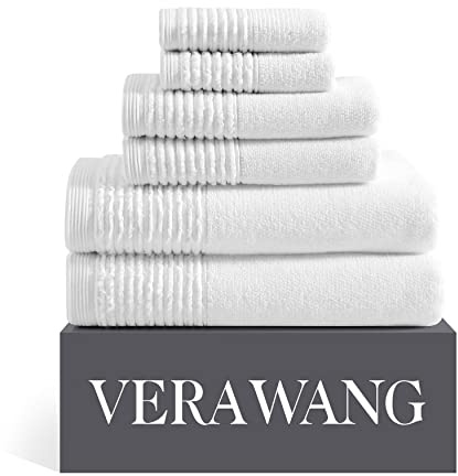 Vera Wang - Badetücher, superweiches Handtuch-Set aus 100% Baumwolle, sehr saugfähig, mittelschwer, fusselarm und lichtbeständig, Badetücher (geformtes Plissee-Weiß, 6 Stück)