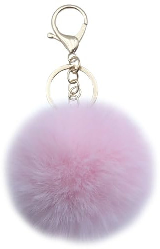 Xsclpomddy Portachiavi Pom Pom con sfera in finta pelliccia portachiavi soffici portachiavi tote borsa per auto morbida peluche, Pink White