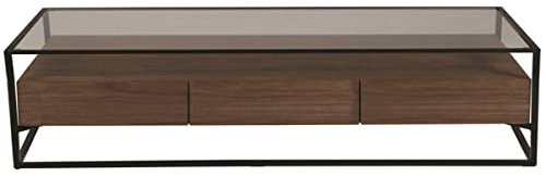 Mooviin TV-Möbel aus Metall, Glas und Nussbaumfurnier, 3 Schubladen, 150 cm, Helix