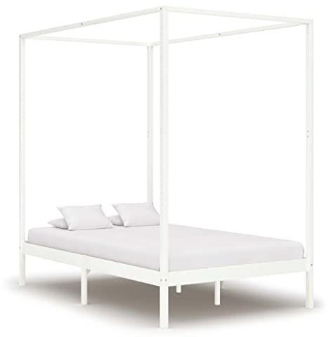 möbelando Himmelbett 299785 aus Kiefer in Weiß. Abmessungen (LxBxH) 204x144x200 cm