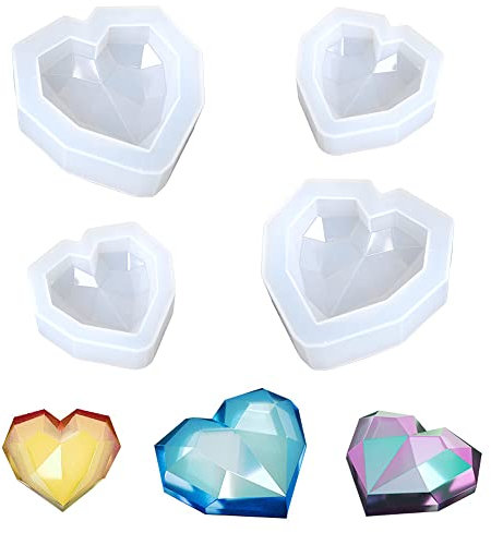 Weenkeey 4 moldes de resina de corazón de diamante llavero de corazón molde de silicona 3D molde de silicona de corazón molde de fundición de joyería de corazón molde epoxi para manualidades