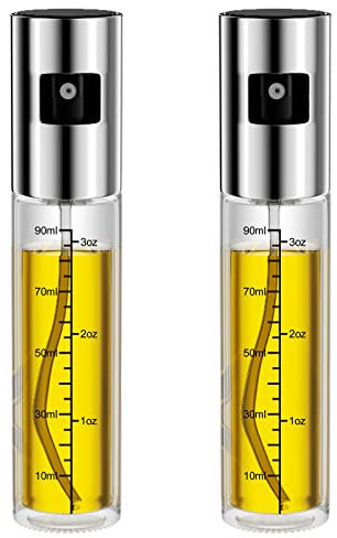 Firschoie 2 pcs Pulverizador Aceite, 100ML Spray Aceite Cocina con Escala, Botella transparente de aceite o vinagre recargable, Adecuado para cocinar, asar a la parrilla, hornear, ensaladas