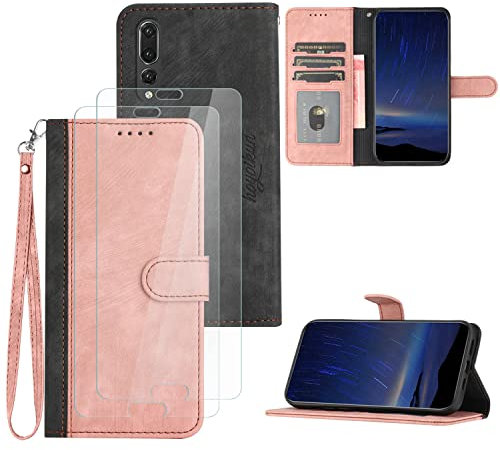 Hoyoikun Funda Compatible con Huawei P20 Pro,Regalar 2 Piezas Protector de Pantalla.Flip Leather Edition,Funda de Cuero PU con Cáscara de TPU,[Soporte Plegable] [Cierre magnético]-Rosa