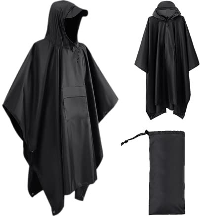 Udbrud Regenjacke Regenponcho, Regenponcho Wasserdicht Herren & Damen, Regencape mit Kapuze Brusttasche, 3 in 1 Multifunktionaler Regencape, 210T Oxford Regenmantel Regenjacke für Camping Angeln