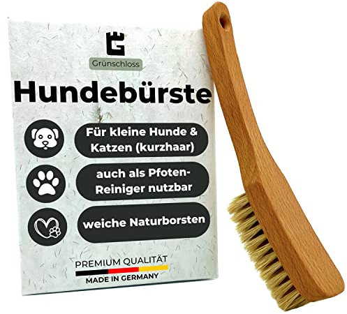 Grünschloss Hundebürste kurzhaar & Katzenbürste weiche Naturborsten - sanfte Tierbürste Holz mit Massage Effekt & Pfotenreiniger Hunde klein + Katzenbürste Pfote (Made in Germany) Bürste Katze Holz