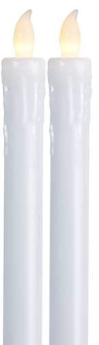 LED Stabkerzen DUO - Echtwachs - flackernde warmweiße LED - H: 25cm 2er Set (weiß)