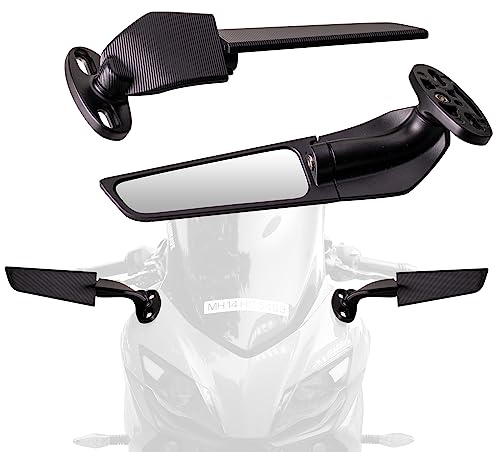 Lwlusup Racing Motorcycle Rear View Mirrors, 360° Rotating Stealth Mirrors Compatible with Honda CBR300R CBR500R CBR600RR CBR1000RR, Kawasaki Ninja 300 400 650, Suzuki GSXR 600 750, Yamaha, Ducati