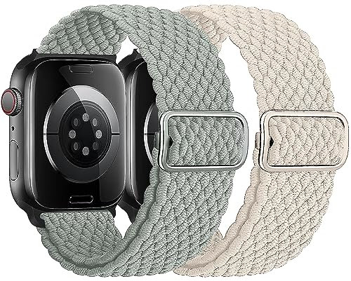 HalfYue Geflochtenes Armband Kompatibel mit Apple Watch Armband 38mm 40mm 41mm für Männer/Frauen, Verstellbares Elastisches Nylon Armband für iWatch Series 9/8/7/6/5/4/3/2/1/Ultra2/SE, 2 Stück
