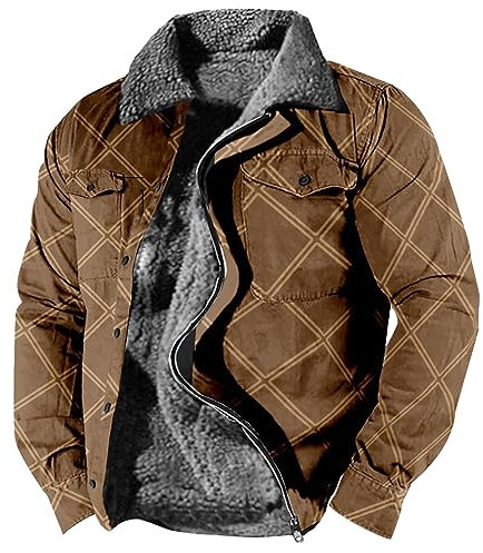 Daunenjacke Herren Outdoor Jacken Für Männer Herren Jacke Herbst Kariertes Druck Fleecefutter Übergangsjacke Mit Taschen Winterjacke Mit Reißverschluss Steppjacke Herren Übergangsjacke (Armeegrün Xxl)
