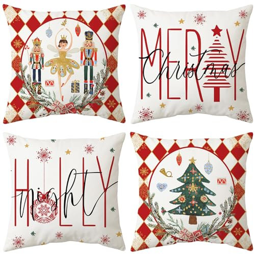 ARNTY Weihnachten Kissenbezug 45x45cm 4er Set Weihnachtsdeko Kissenhülle Weihnachts Dekoration Christmas Decorations für Innen, Schlafzimmer, Winterurlaub Deko Geschenk