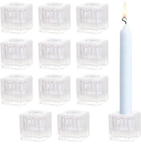JMIATRY 12 Stück Kerzenständer Glas, Kerzenhalter Transparent, Teelichtgläser Klein, Glaskerzenhalter für Hochzeit, Kirche, Weihnachten, Geburtstagsfeier, Schlafzimmerdekoration