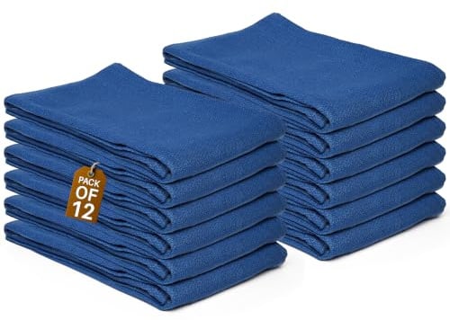Huck Kirurgiska handdukar för rengöring 12-pack 100 % bomull storlek 16 x 26 för kök, biltvätt, bar, hem, fönster, metall, glas superabsorberande luddfri (blå)