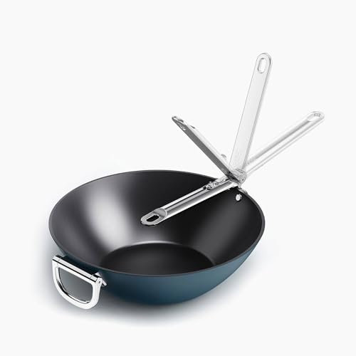 Joseph Joseph Space Wok antiadhésif de 32 cm (12.5) avec poignée pliante, compatible avec l'induction