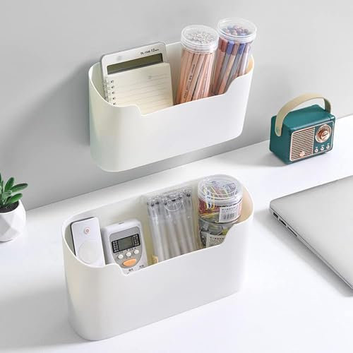 XWCHASA 2 Stück Küchenschrank Organizer, Kühlschrank Organizer, Selbstklebendes Wandmontierte Aufbewahrungsbox, Schrank Badezimmer Kühlschrank Kleine Gegenstände Organizer, Beige - 23x7x11cm