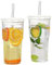 Glass Cups with Lids and Straws, 590ml/20 oz Iced Tea Coffee Cups, Vintage Ripple Glassware Set, Wide Mouth Glass Tumbler with Straw for Water Coffee Tea 2 PCS, Clear