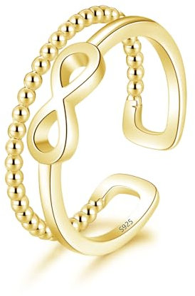 Cangall Silber Damen Ringe, 925 Sterling Silber Offen Verstellbar Doppelringe, Schlicht Verstellbar Ringe Gold Unendlichkeit Fingerringe Vorsteckringe, Stapelbar Offene Knuckle Ringe Gold für Frauen