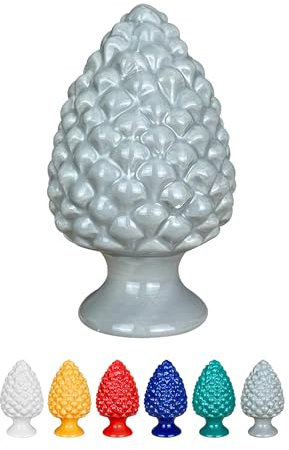 IlGruppone Pigna Siciliana Decorativa Colorata Dipinta Mano Soprammobile Pigne di Caltagirone Design Siciliano Decorativa Ornamentale - Grigio - Grande