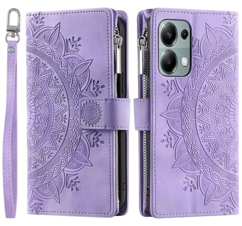 VEEMOS Handyhülle für Xiaomi Redmi Note 13 Pro 5G hülle Klappbar Blumen Handytasche Schutzhülle Klapphülle mit Kartenfach Handy Tasche Book Cover Flip Case Ständer - Lila