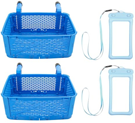 Lot de 2 paniers de rangement au bord de la piscine, 37 x 28 x 15 cm, avec 2 étuis flottants étanches pour téléphone, porte-gobelet de piscine pour boissons et jouets, pour piscine de diamètre 5,8 cm