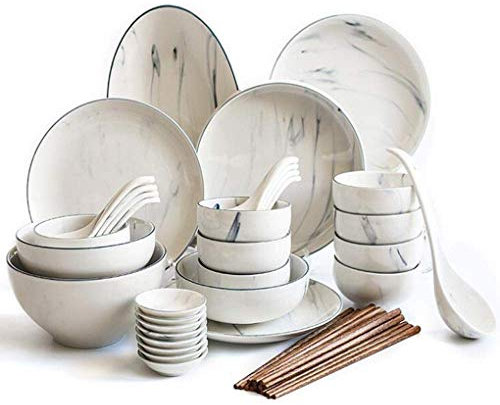 Juego de cena, juego de vajilla de mármol de 41 piezas, servicio de combinación de cena de porcelana para 8 personas