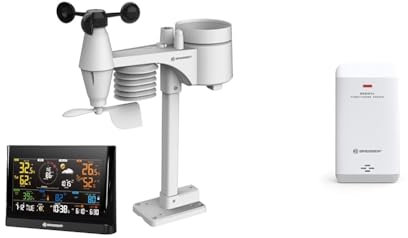 Bresser WLAN Comfort Wetterstation mit 7-in-1 Profi-Sensor und modernem Farbdisplay, Schwarz & Thermometer/Hygrometer Sensor zur Temperatur- und Luftfeuchtigkeitsmessung