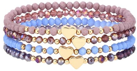 GoPaw Damen Kristall Perlen Armband,Mehrschichtiges Steine Armband,Damen Kristall Perlen Armband,Paar/Freundschafts/Partner Armbänder (Violett Blau-Herz)