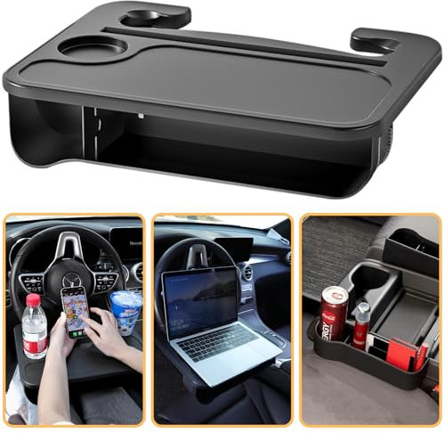 Multifuctional Car Table Steering Wheel Table Desk Tray Laptop Holder Car Seat Gap Filler Organiser with Drink Holder Storage Box Car Front Seat for Ikw Car Driver