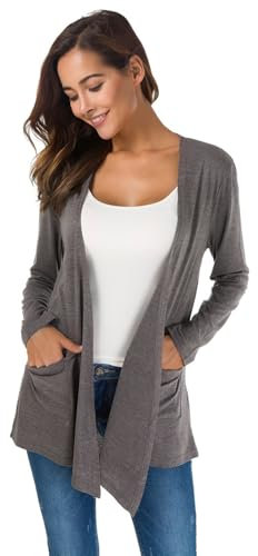 TownCat Gilet Long Femme Élégante Devant Ouvert Longues Manches avec Poche Veste Décontractées et Respirantes Mode Manteau Couleur Unie Polyvalente Gris M