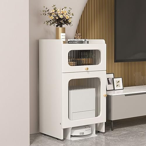 Robot Vacuum Cleaner Storage Cabinet - Freestanding Home Organizer with 2 Doors for Space Saving, Ideal for Tidying Up Your Home