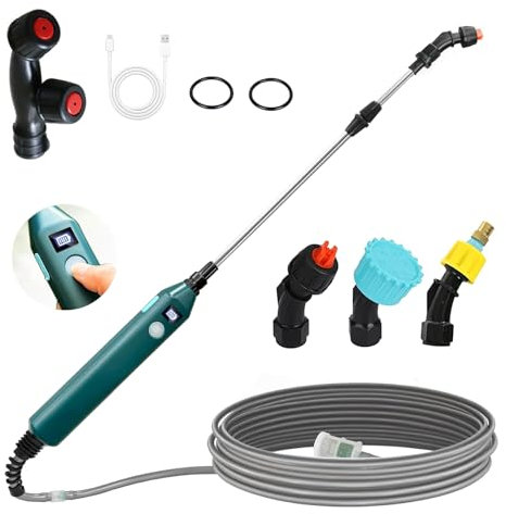 JOAASU Spruzzatore Elettrico per Piante, Nebulizzatore Piante, Spruzzatore a Pressione Elettrico, con 4 Beccuccio, 5M Tubo, con Indicatore del Livello Della Batteria, per Giardino, Cantina (3.7V)