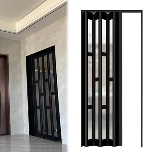 Porte coulissante, Porte Pliante accordéon Porte de placard multi-pliée avec verre acrylique transparent, Porte intérieure noire en accordéon pour placard cuisine douche salle de bain, Porte d'intérie