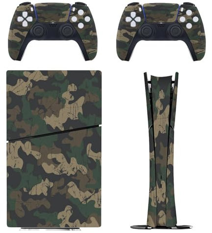 Retro Camouflage kompatibel mit PS5 Slim Konsole Skin und Controller Digital Edition Skins Set, präzise Passform und einfache Installation