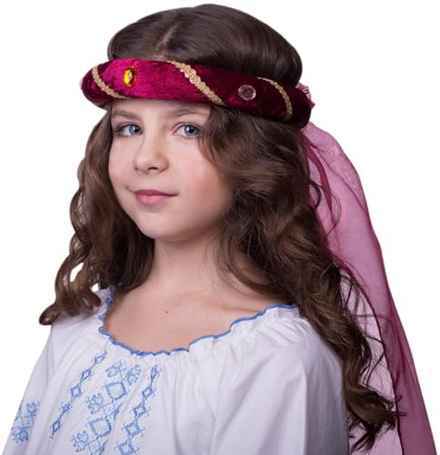 Zebra & Friends Tiara Rosalin Mittelalter - Für Kinder und Erwachsene - Haarband - Karnevalszubehör - Samt - Kopfbedeckung - Diadem - Haarreifen - Stirnband - Mottoparty - Weinrot