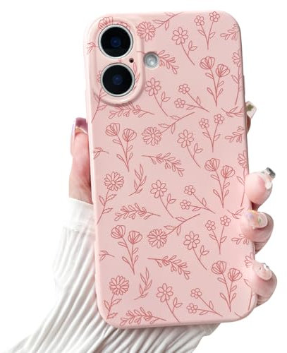 NITITOP Coque pour iPhone 16 Plus Fleur Mignonne pour Femmes Filles Floral Feuille Conception Vintage Antichoc Doux Mince TPU Mode CouRoseure de Protection - Rose