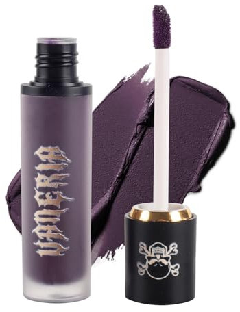 vaneria Flüssigkeit Matt schwarzer Lippenstift Matte Lip Gloss,Weihnachtstag Schwarz Glitzer Lippenstift,Feuchthaltender lila lippenstift,Ideal für Partys und einen Gothic-Look.(0.28 Oz,Lila,)