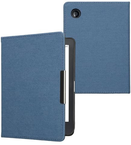 kwmobile Étui liseuse Compatible avec Kobo Clara BW/Colour - Étui à Rabat magnétique Protection en Jean - Bleu