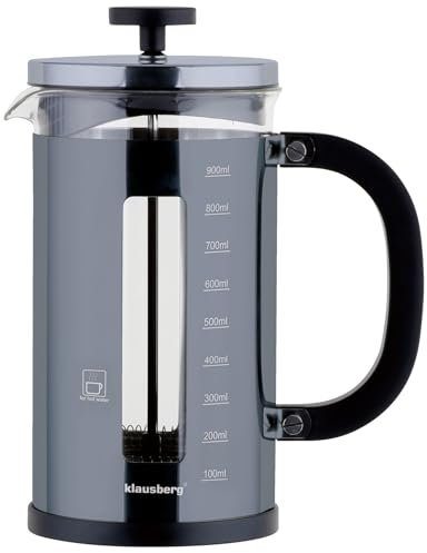 Klausberg Teezubereiter Kaffeebereiter French Press 1L / 9 Tassen, Kaffeepresse aus Edelstahl und Glas, Kaffeekanne, Teekanne, Teebereiter, French Press filter, Teekocher, Graphit (KB-7704)